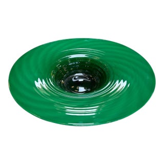 Large Murano Emerald Green Art Glass Centerpiece Bowl For Sale