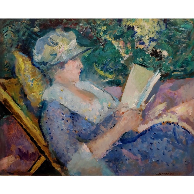 Louis Ritman -Woman Reading a Book in the Garden -1917 Oil Painting For Sale In Los Angeles - Image 6 of 11