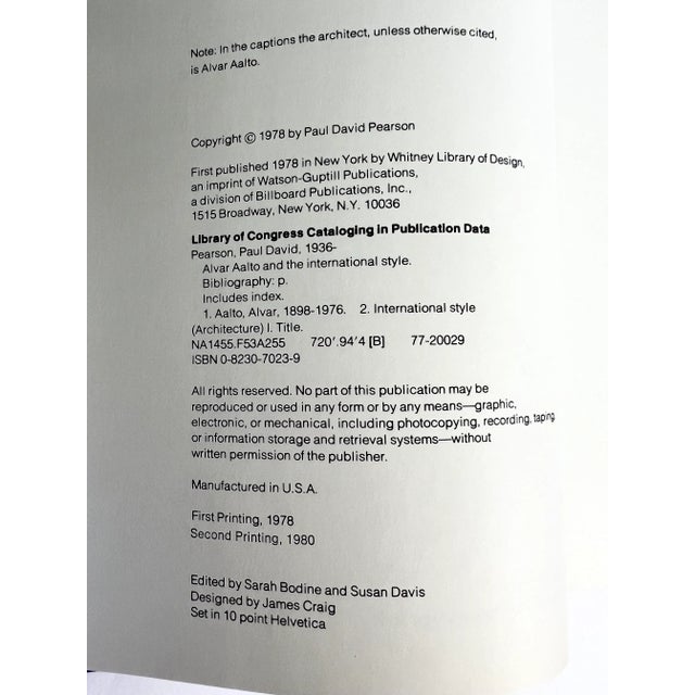 Alvar Aalto and the International Style by Paul David Pearson, Whitney Library of Design | Hardcover W/ Dust Jacket For Sale In Houston - Image 6 of 12