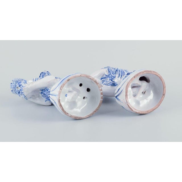 Faience Seated Lions Candleholders by Emile Gallé for Nancy, St Clement., Set of 2 For Sale - Image 9 of 10