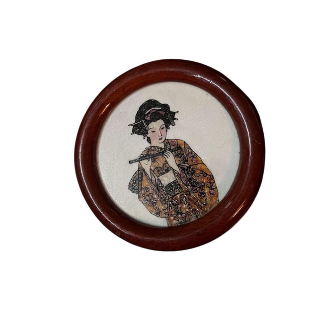 Unique Art piece exemplifies stunning craftsmanship. Round wooden base that is solid and smooth bottom with sticker...