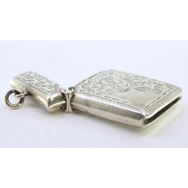 Metal Silver Matchbox with Plant Motifs, Monogram Card and Hanging Ring For Sale - Image 7 of 9