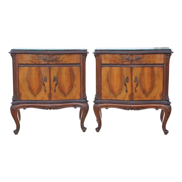 Large Antique Figured Walnut Bedside Tables, 1925, Set of 2 For Sale