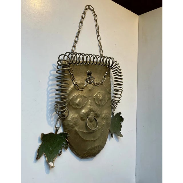 Vintage Brutalist Brass Wall Plaque with Nose and Earrings, 1970s For Sale - Image 4 of 9