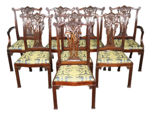Set of 8 Fantastic Chinese Chippendale Style Carved Mahogany Dining Chairs