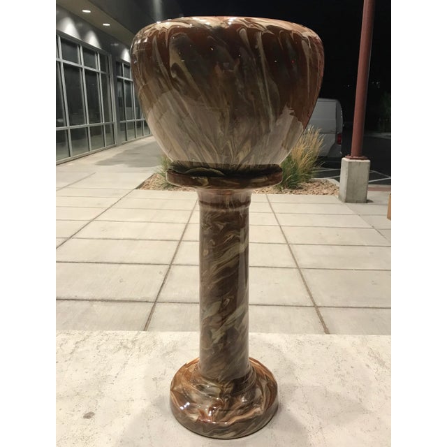 Early 20th Century Antique Weller Pottery Marbleized Jardinière & Pedestal For Sale - Image 5 of 13