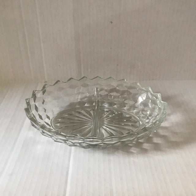 Glass Vintage Fostoria Pressed Glass Divided Serving Dish For Sale - Image 7 of 7