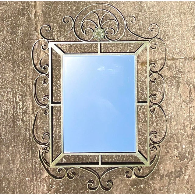 Metal Vintage Regency Monumental Wrought Iron Mirror For Sale - Image 7 of 8