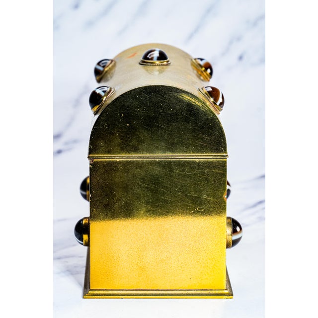 Stunning Victorian Aesthetic Movement Antique Brass Agate Stone Domed Desk Stationary Box Casket For Sale - Image 14 of 17