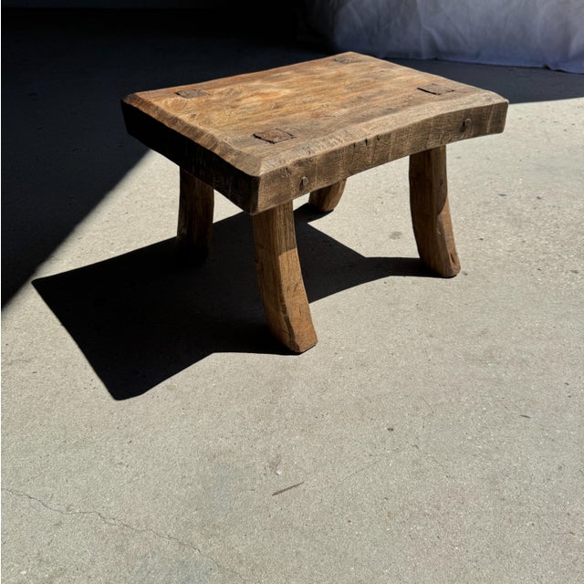 Small Wabi-Sabi Rectangular Arched Occasional Stool in Teak, 1980s For Sale - Image 10 of 11
