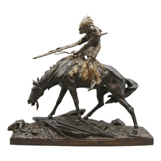 Native American on Horseback from Édouard Drouot, 1920s For Sale