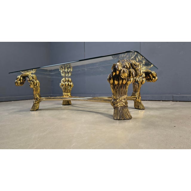1970s Vintage Brass and Glass Flower Coffee Table, 1970s For Sale - Image 5 of 10
