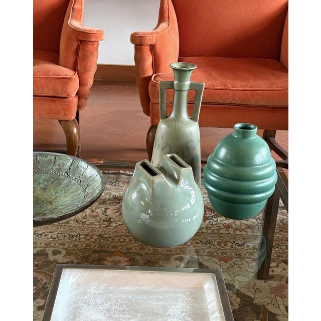 Ceramic Mid-Century Modern Green Spherical Ceramic Vase from Franco Bucci, Italy, 1970s For Sale - Image 7 of 14