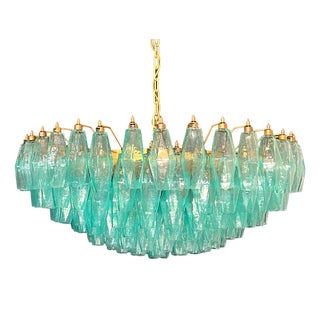 Vintage Murano Glass Chandelier with 185 Turquoise Poliedri, 1990 For Sale