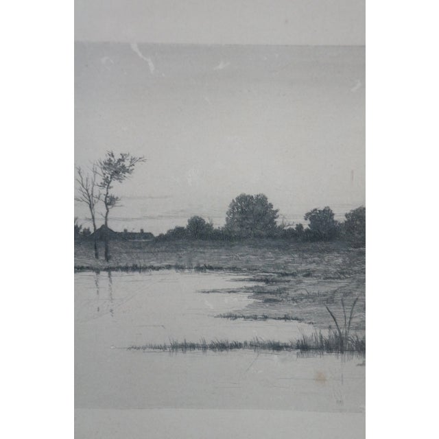 Printmaking Materials Late 19th Century Antique Alfred J Haller Country Landscape Thatched Cottage Lake Etching 24", Framed For Sale - Image 7 of 10