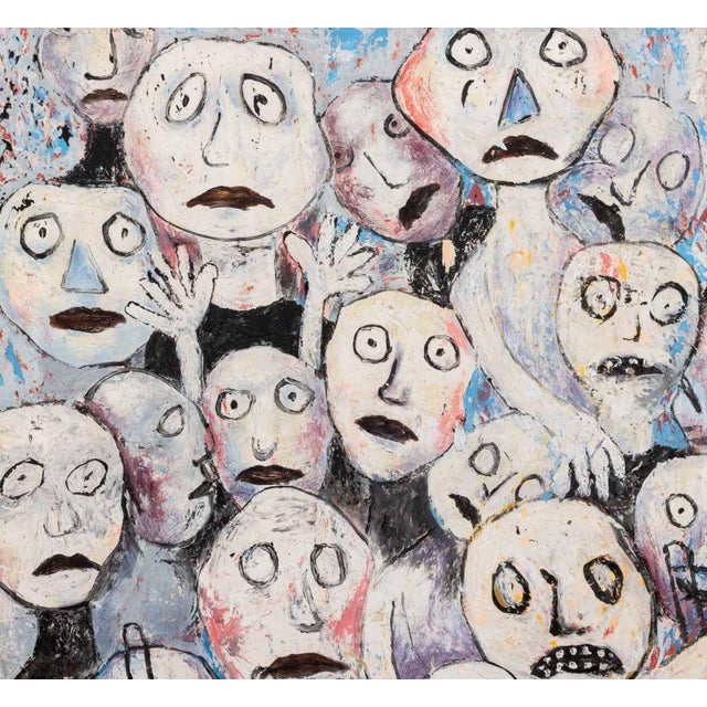 20th Century School, Figural Funeral Scene, Oil Impasto on Canvas, signed "J. Duffet" lower right, unframed. 59" H x 65.5"...