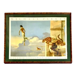 Mid 20th Century Vintage Large Print Dream for Rosa by Michael Parkes With Glass Cover & Wood Frame