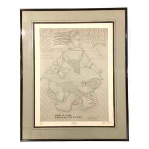 1980s Vintage "Portrait of a Lady" Print by Felipe Michel, Signed and Numbered, Framed
