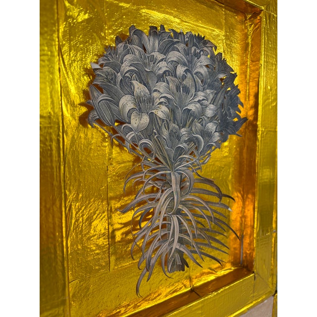 Mixed Media Quadriptych Basilius Beslers’ Lilium Cruentum Polyanthos in Gold Wood Frame For Sale - Image 10 of 12