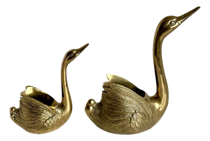 Pair of Mid-Century Brass Figurative Swan Planters Cachepots