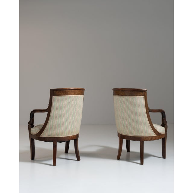 Chestnut Pair of 19th Century French Chestnut Brown Empire Upholstered Armchairs For Sale - Image 8 of 15