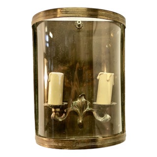 French Twin Light Convex Wall Lanterns in Brass, 1960s, Set of 2 For Sale