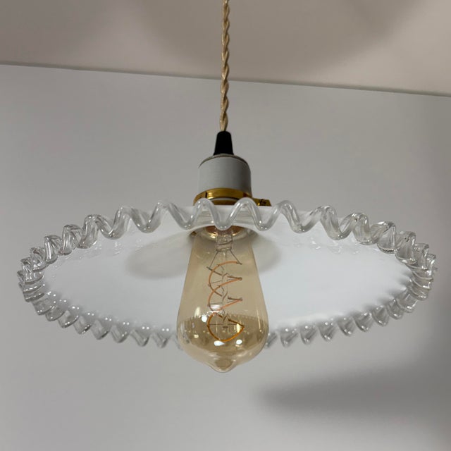 French Provincial French White Opaline Glass “Frill” Pendant Light, 1930s For Sale - Image 3 of 7