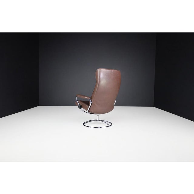 1980s Vintage Scandinavian Leather Lounge Chair from Ekornes Stressless, 1980 For Sale - Image 5 of 13