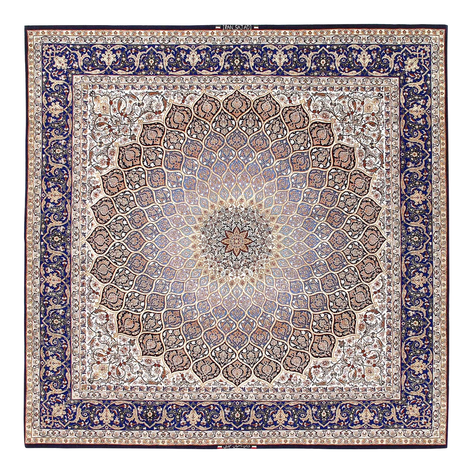 2020s Super Fine Persian Isfahan Silk & Wool Square Rug | Chairish