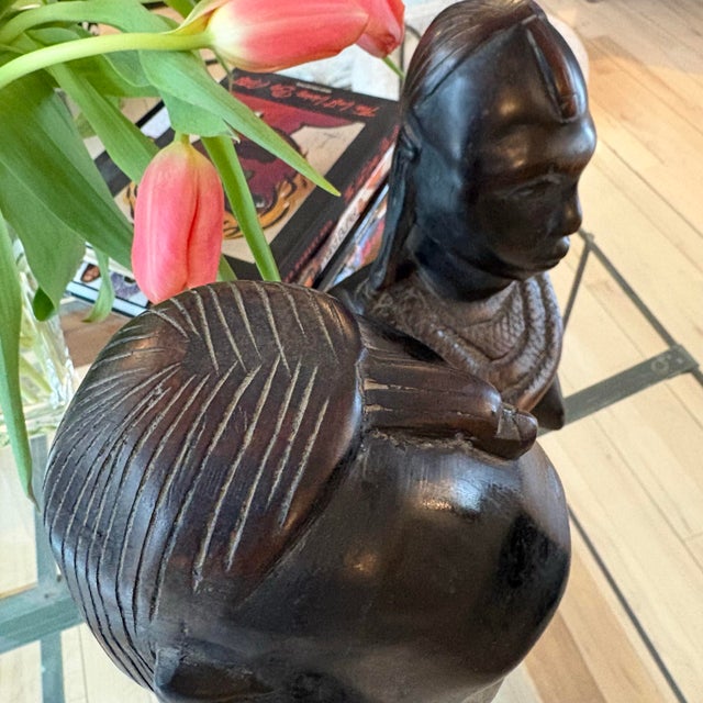 Pair of Vintage African Hand-Carved Wood Bust Sculptures, Tribal Modern Style, 16 Inches For Sale - Image 9 of 12