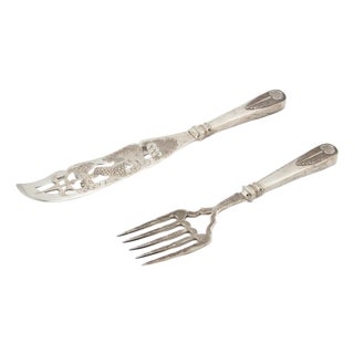 Silver Fish Knife and Fork with Cutouts, Set of 2 For Sale