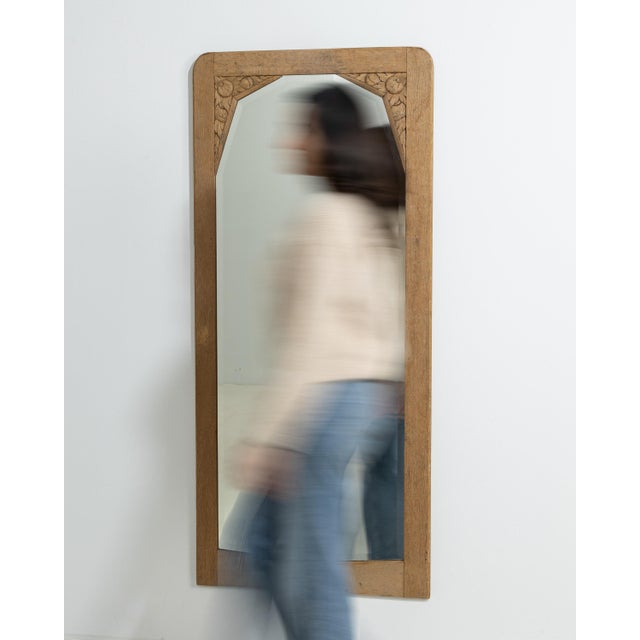 Wood Circa 1920 French Art Nouveau Natural Wood Wall Mirror, Tall Format For Sale - Image 7 of 8
