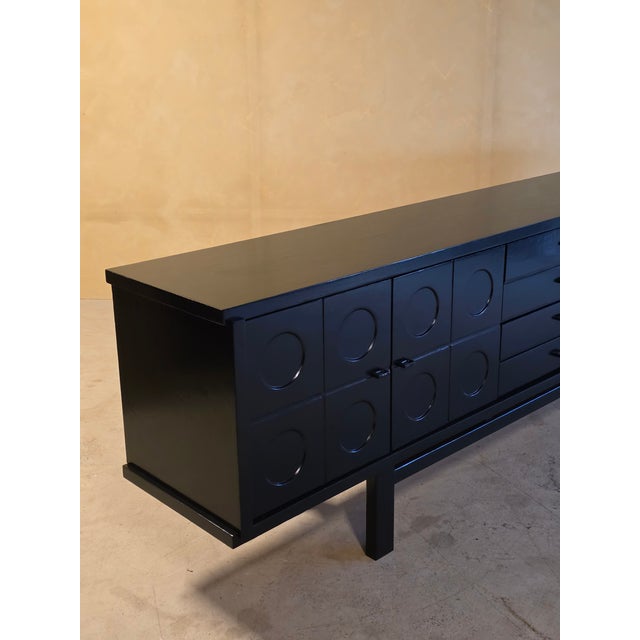 1970s Brutalist Belgian Black Lacquered Sideboard, 1970s For Sale - Image 5 of 17