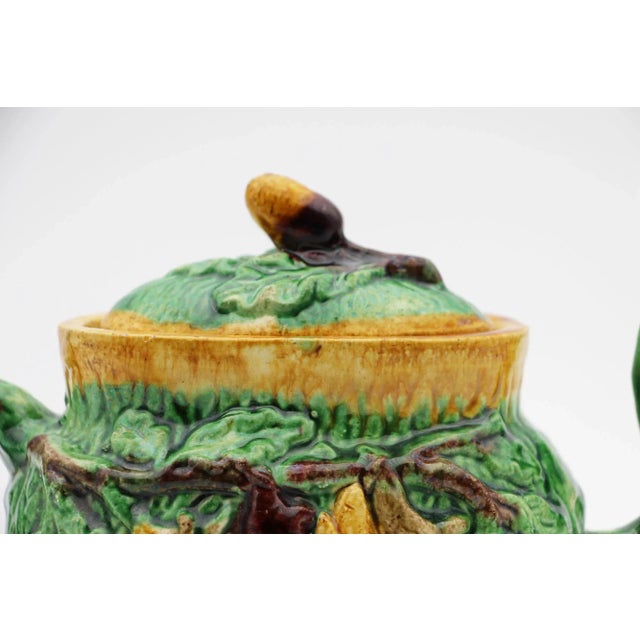 1900 - 1909 1900s Portuguese Palissy Ware Faux Bois Hunting Tea Pot, Antique For Sale - Image 5 of 13