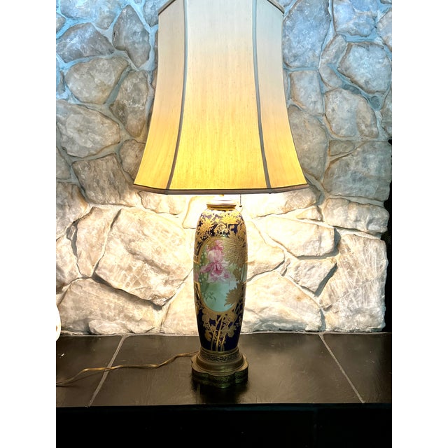 Early 20th Century Japanese Cobalt and Gold Vase With Iris Motif (Converted to Lamp) For Sale - Image 9 of 11