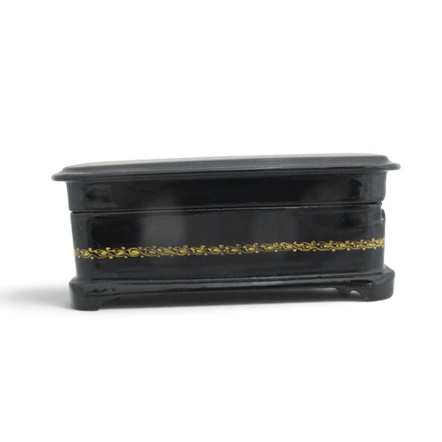 Russian Fairy Tale Ruslan & Ludmila Hand Painted Gold Lacquer Mstera Trinket Box For Sale - Image 9 of 11