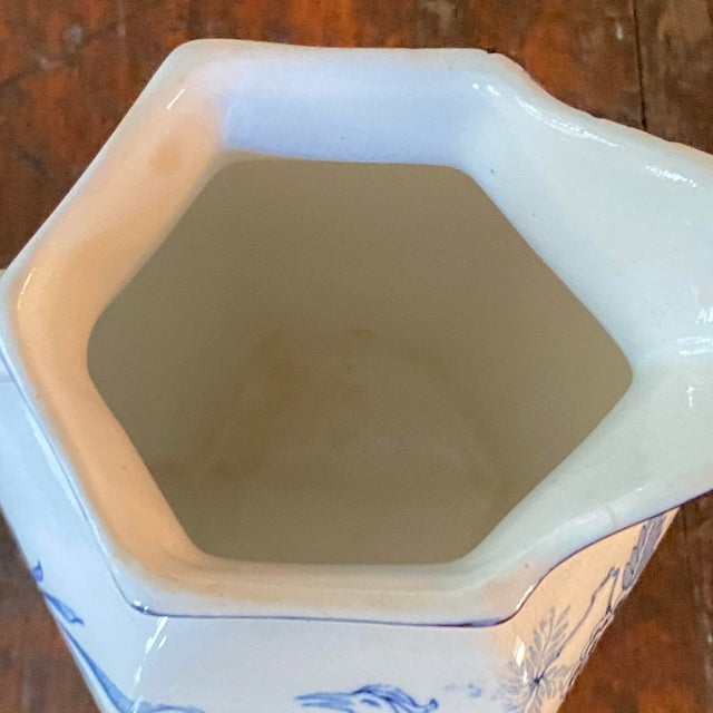 Antique Wood & Sons Yuan Hexagonal Creamer Pitcher 1920's Blue and White For Sale In Sacramento - Image 6 of 12