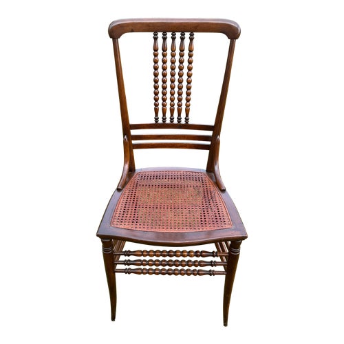 Antique 1940s Cherry Spindle Back Chair With Woven Cane Seat