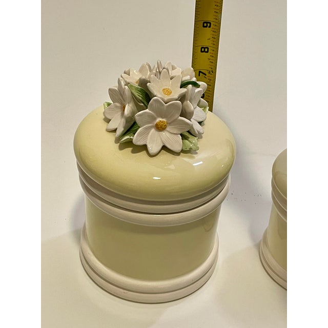 Vintage Japanese Capodimonte Style Celadon Floral Canisters - Pair For Sale - Image 10 of 10