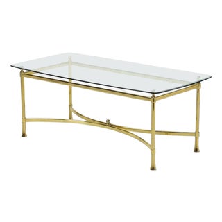 Golden Brass Coffee Table with Cut Crystal, Italy, 1950s For Sale