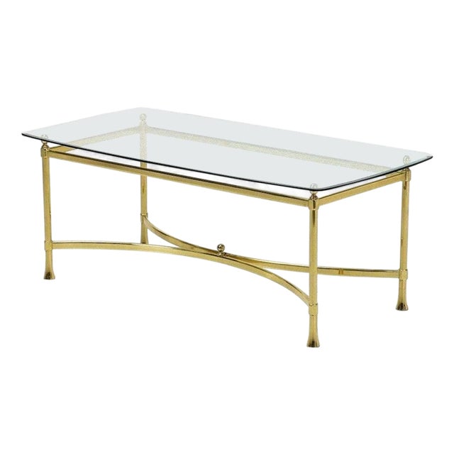 Golden Brass Coffee Table with Cut Crystal, Italy, 1950s For Sale