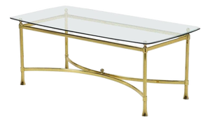 Golden Brass Coffee Table with Cut Crystal, Italy, 1950s