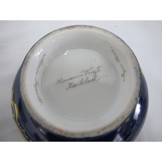 19th Century Art Nouveau Hermann Voigt Karlsbad 19thc Gilt Hand Painted Church Landscape Porcelain Sugar Bowl For Sale - Image 13 of 14