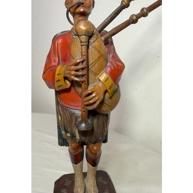 Rare Antique Hand Made Carved Wood German Bagpiper Whistler Sculpture Statue For Sale In New York - Image 6 of 12