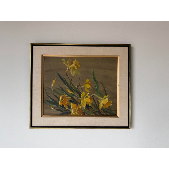 Mid-Century Modern 1970’s J. Schumacher Floral Still Life Oil on Board Painting – Framed For Sale - Image 3 of 12