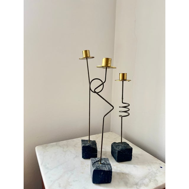 Metal Vintage Postmodern Krasen Candlesticks by Ehlén Johansson for Ikea, 1980s, Set of 3 For Sale - Image 7 of 13