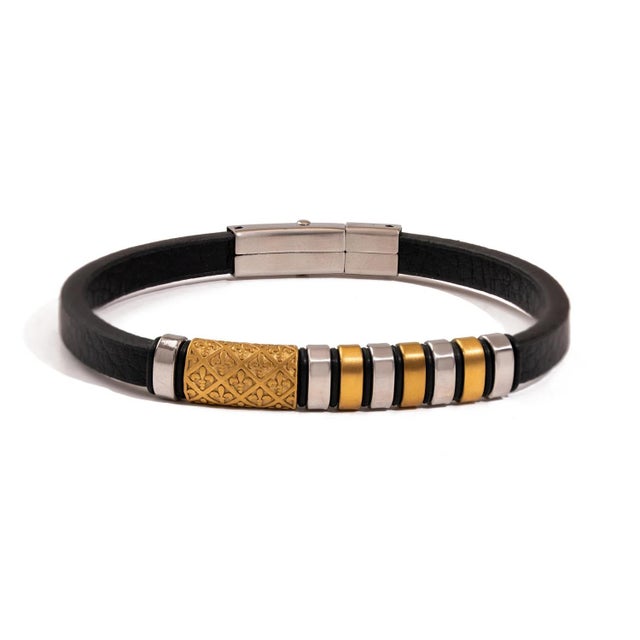 Fleur-de-lis Dual Tone Leather Bracelet For Sale - Image 9 of 9