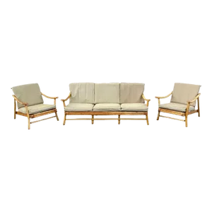 Mid 20th Century Vintage Ficks Reed Bamboo Rattan Tiki Sofa Set With Lounge Chairs - 3 Pieces