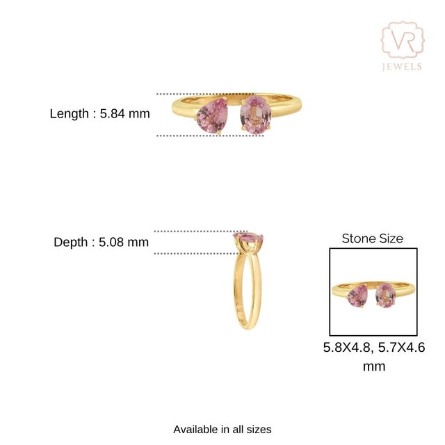 1.16ct Pink Sapphire Toi Et Moi Open Ring Size 6 in 14k Gold For Sale - Image 12 of 15