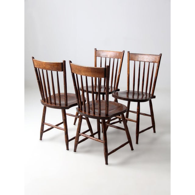 Vintage Windsor Spindle Back Dining Chairs Set 4 For Sale - Image 10 of 18